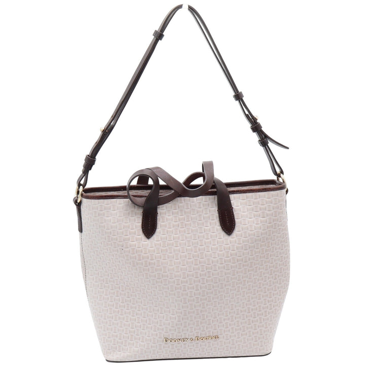 Dooney & Bourke Tote Bag Womens Medium Embossed Weave Cream Brown Leather Good