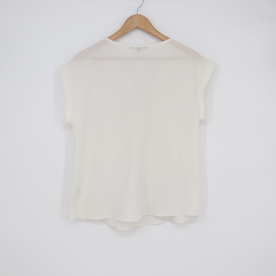 Papermoon Ivory Split Neck Cap Sleeve Pocket Blouse Small