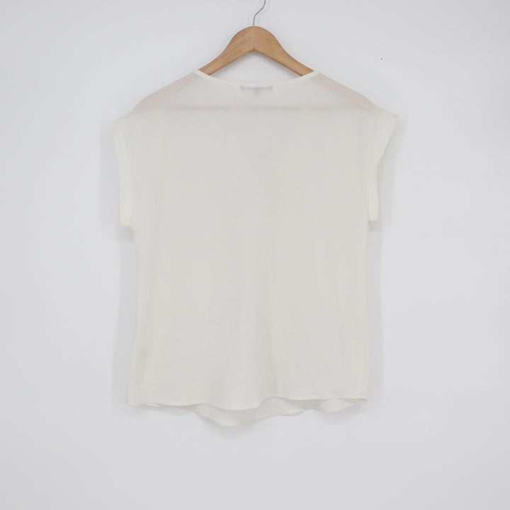 Papermoon Ivory Split Neck Cap Sleeve Pocket Blouse Small