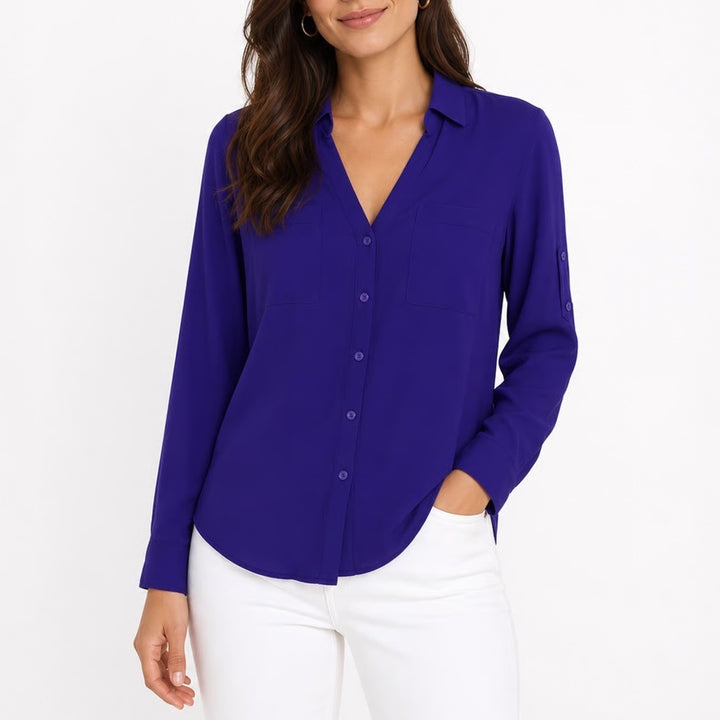 Express The Portofino Shirt Womens Small Purple Roll Tab Sleeve Button Up Blouse