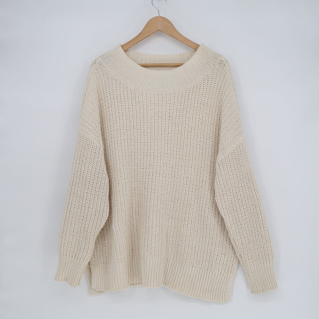Aerie Oversized Sweater Womens Large Ivory Chunky Knit Mock Neck Pullover Cozy
