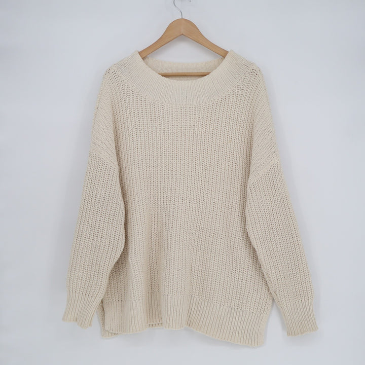 Aerie Oversized Sweater Womens Large Ivory Chunky Knit Mock Neck Pullover Cozy