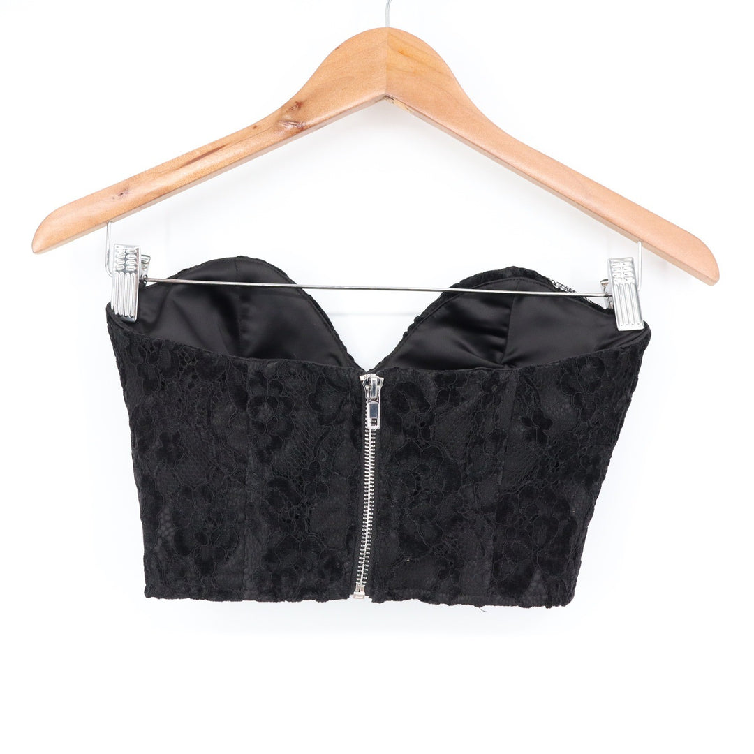 Naked Wardrobe The Statement Black Floral Lace Corset Bustier Top L