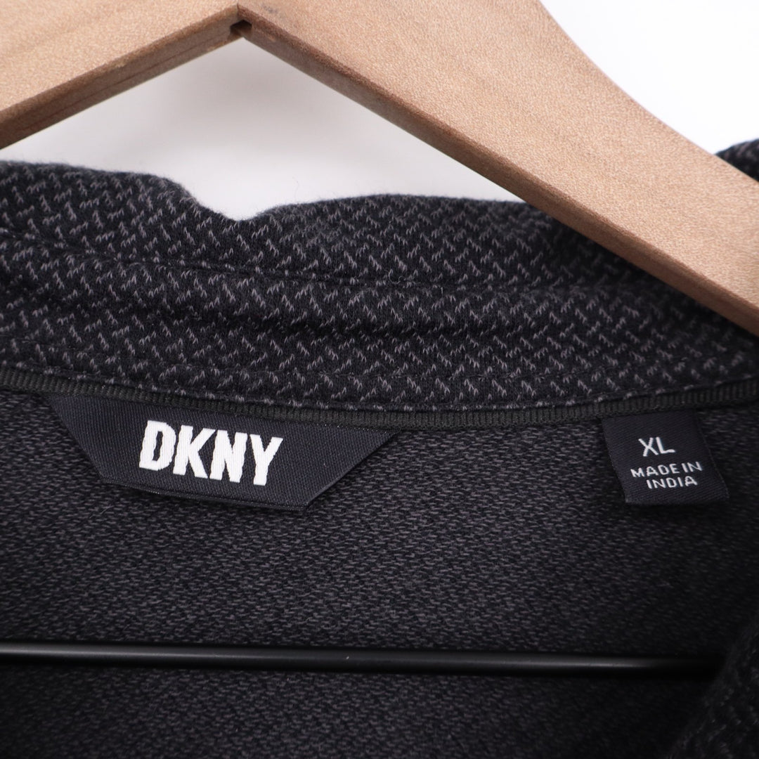 Dkny Polo Shirt Mens XL Charcoal Cotton Textured Short Sleeve Golf Spread Collar