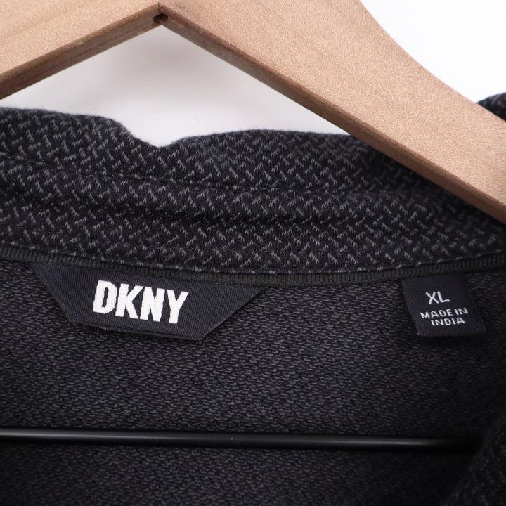 Dkny Polo Shirt Mens XL Charcoal Cotton Textured Short Sleeve Golf Spread Collar