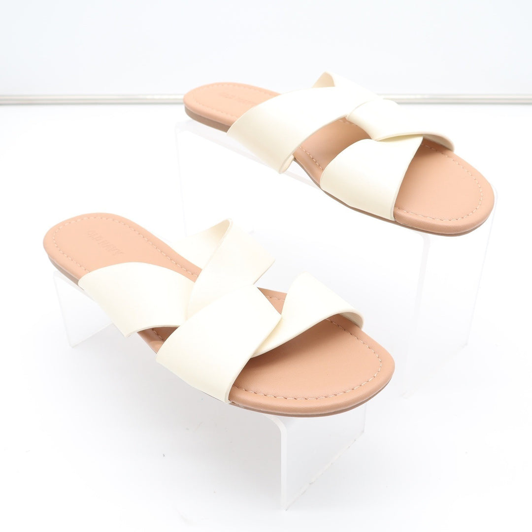 Old Navy Womens HTTP Flat Link Slide Sandals Bone Off White Size 8.5