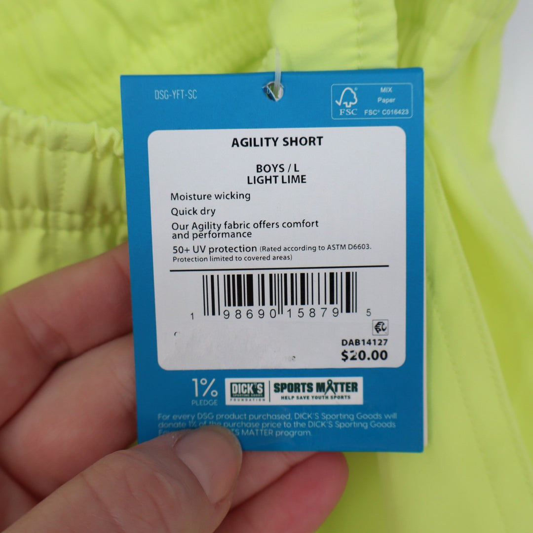 DSG Boys Agility Shorts Light Lime Neon Yellow Athletic Size L 14-16