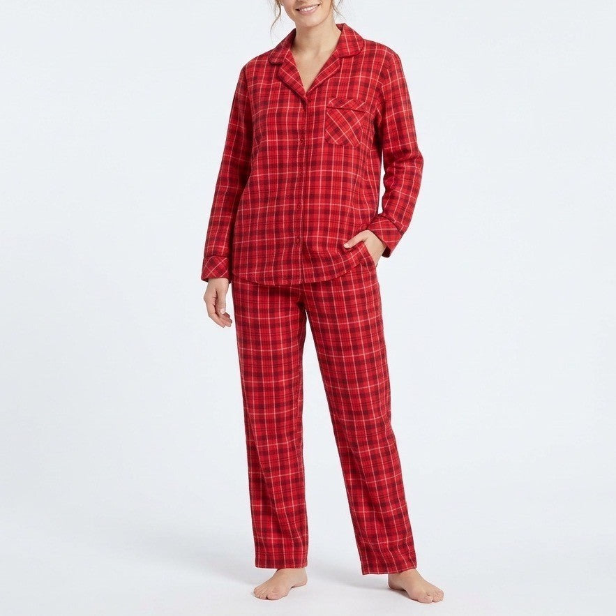 Charter Club Flannel 2-PC Pajamas Set Womens 2X Red Plaid Cotton Lapel Collar