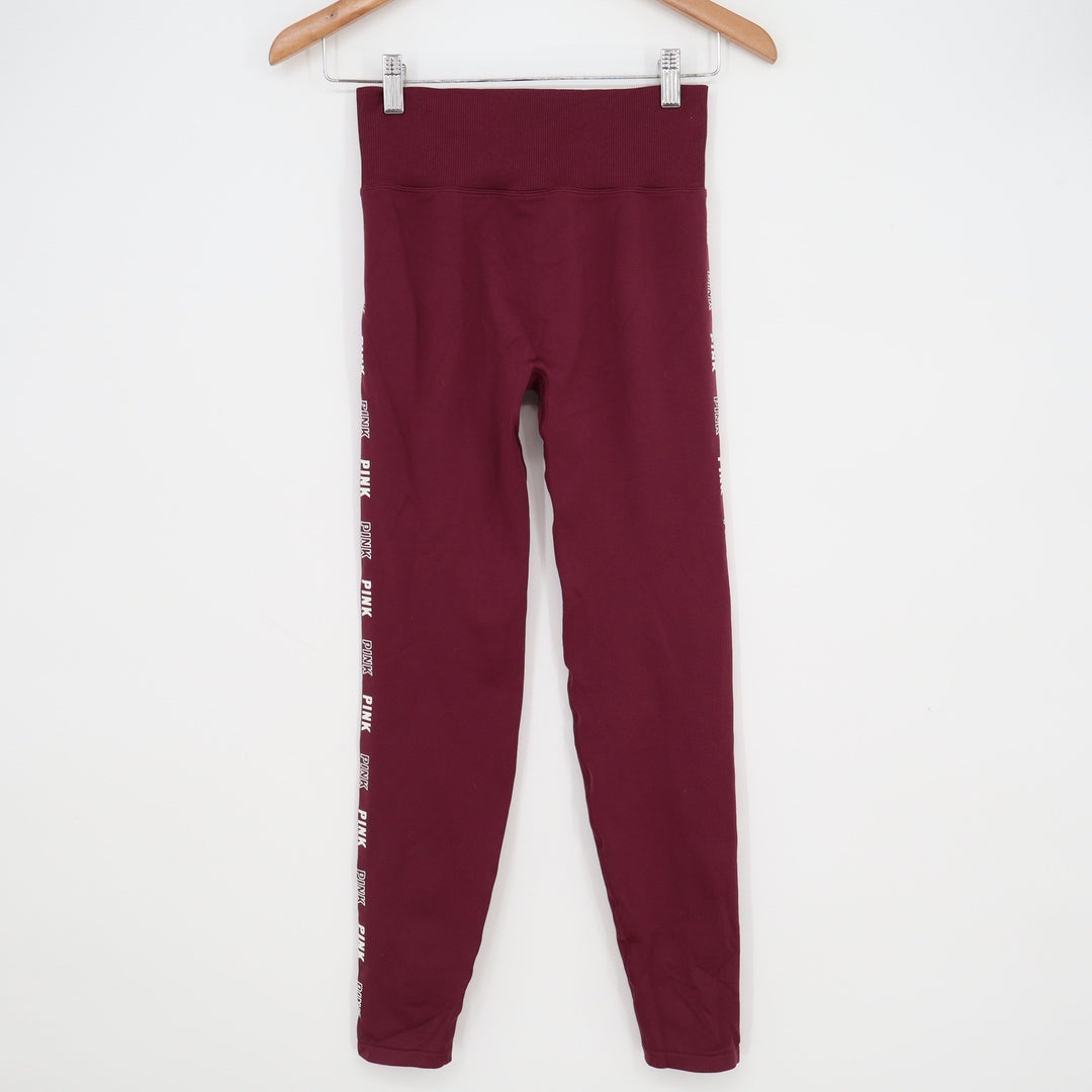 PINK Victoria's Secret Active Seamless Leggings Burgundy Maroon Logo Small SP