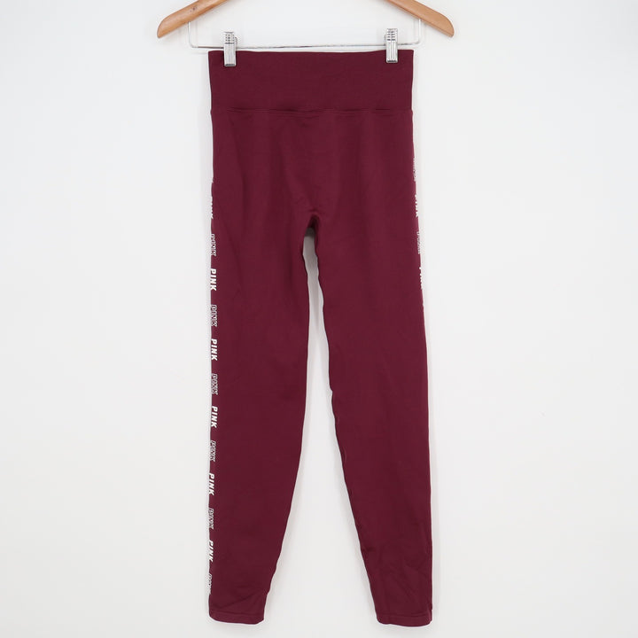 PINK Victoria's Secret Active Seamless Leggings Burgundy Maroon Logo Small SP