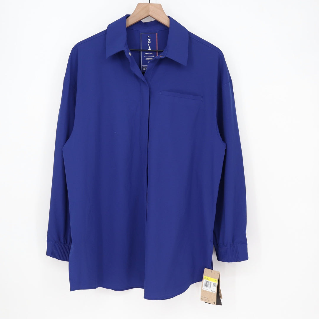 Nike 24.7 Womens Dri-FIT Long Sleeve Button Up Top Blue Small