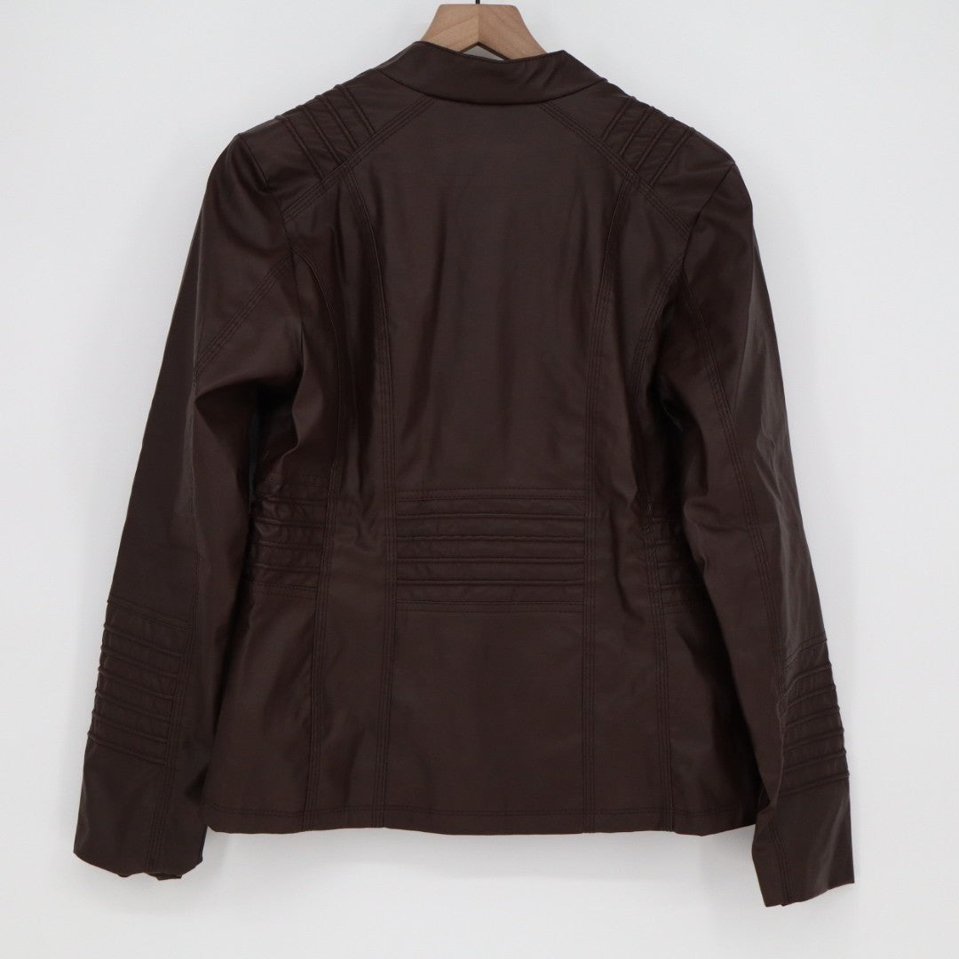 Blivener Jacket Womens Large Brown Faux Leather Full Zip Pockets Long Sleeve