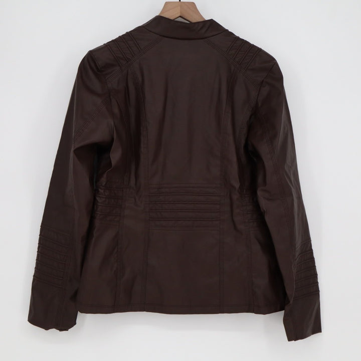 Blivener Jacket Womens Large Brown Faux Leather Full Zip Pockets Long Sleeve