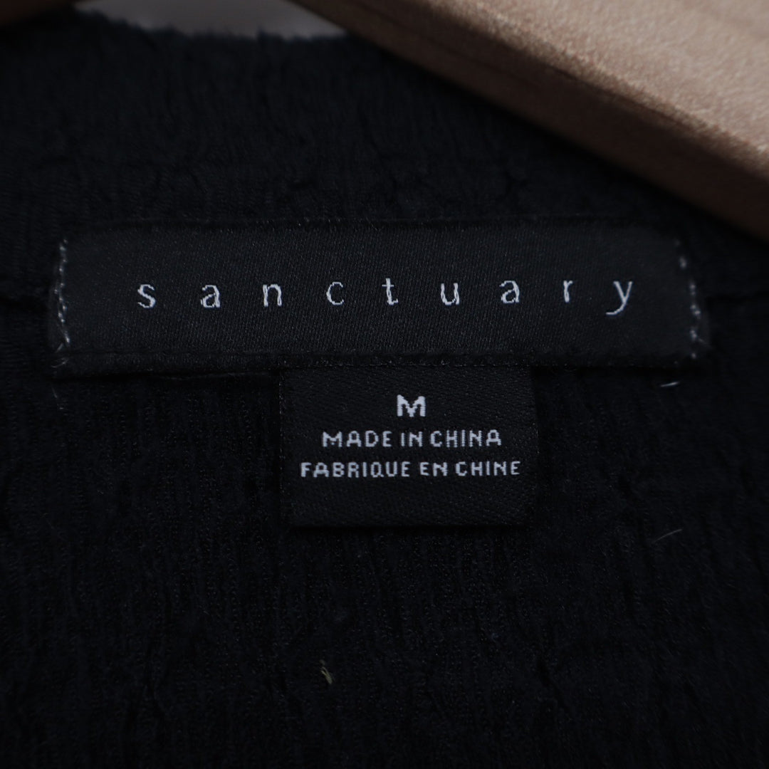 Sanctuary Black Textured Long Sleeve Polo V-Neck Top Lettuce Edge M