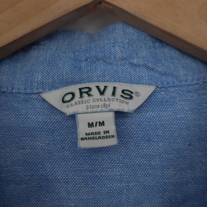 Orvis Classic Collection Blue Linen Blend Button Down Shirt Womens Medium