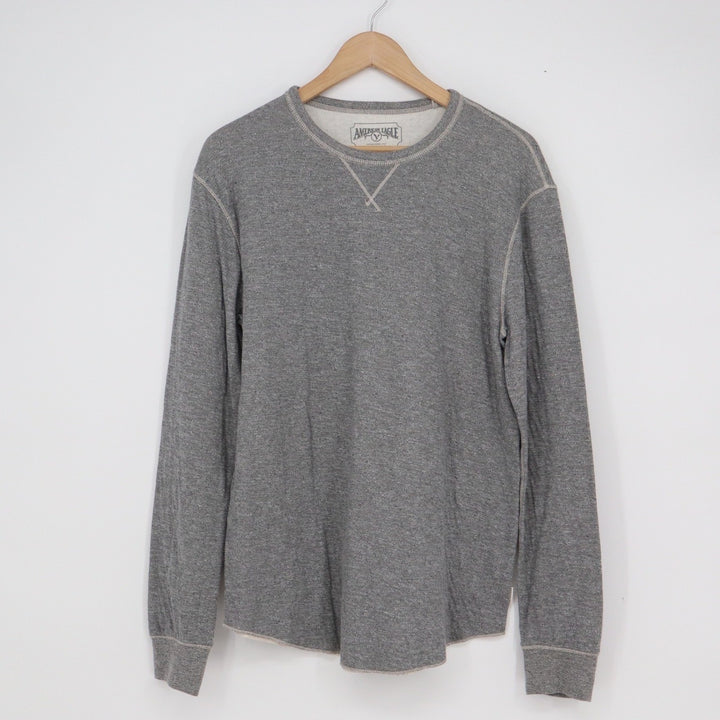 American Eagle Mens Gray Thermal Waffle Knit Long Sleeve Shirt Small