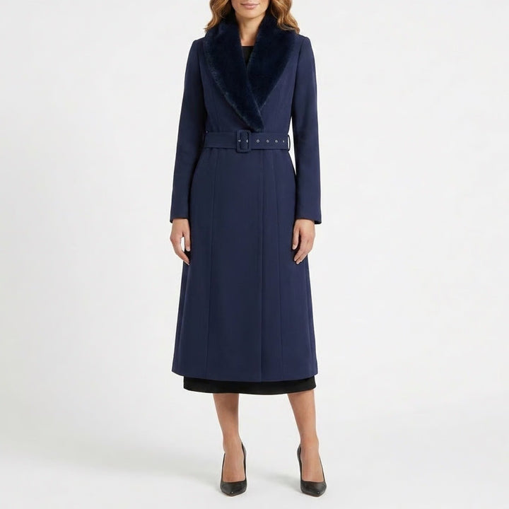Naked Wardrobe The Statement Trench Coat Women XL Navy Shawl Collar Belted Waist