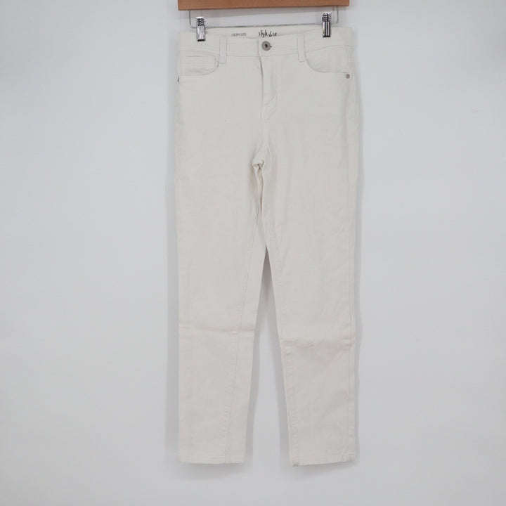 Style & Co Womens White Slim Leg Stretch Pants Size 4 Mid Rise Five Pocket