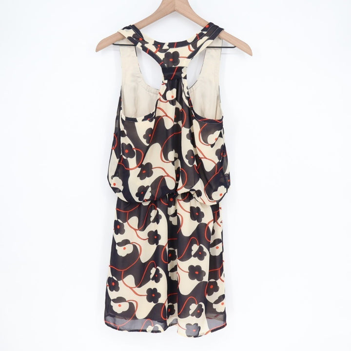 Jessica Simpson Mini Dress Womens XS Black White Floral Round Neck Round Neck