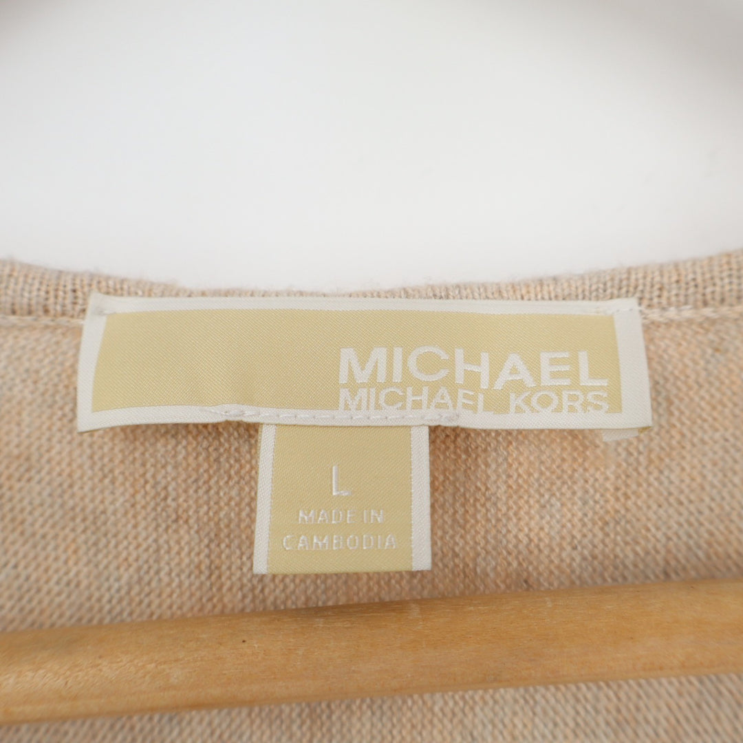Michael Kors Sweater Womens Large Beige Cotton High Low Hem Long Sleeve Pullover
