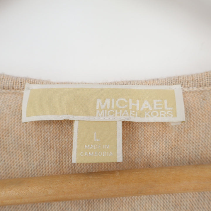 Michael Kors Sweater Womens Large Beige Cotton High Low Hem Long Sleeve Pullover
