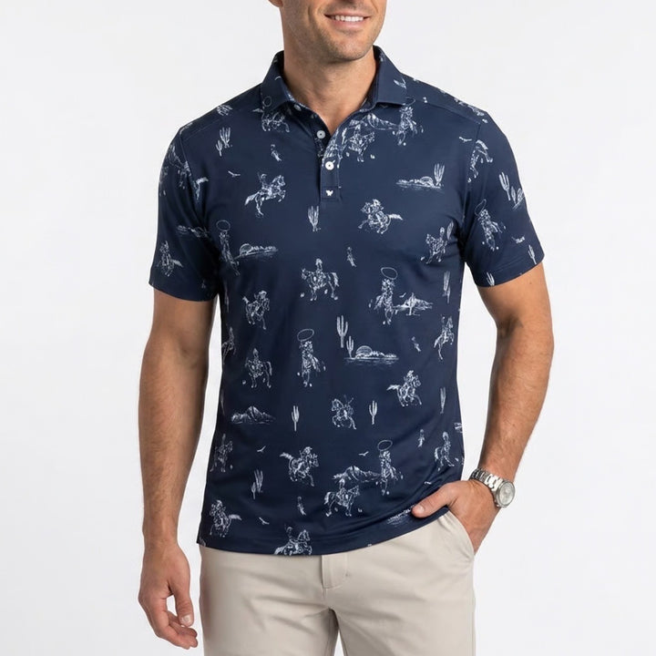 Bad Birdie Yeehaw Core Polo Mens Small Dark Navy Western Cowboy Golf