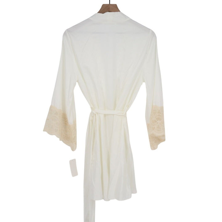 Flora By Flora Nikrooz Wrap Robe Womens S/M White Lace Shawl Collar Sleepwear