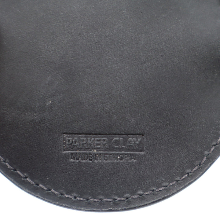 Parker Clay Black Leather Round Coin Purse Pouch Gold Zip Made in Ethiopia