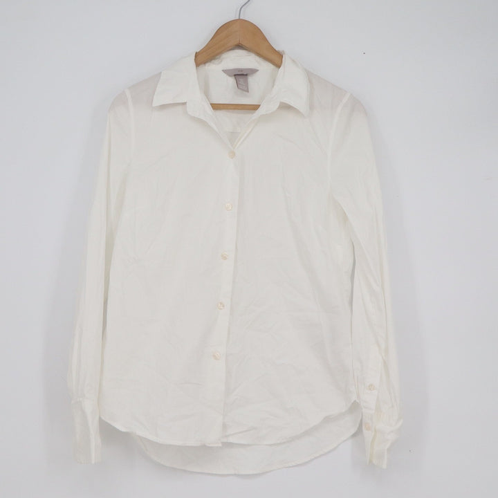 HM Women's White Long Sleeve Button Down Shirt Cotton Blend Stretch Small