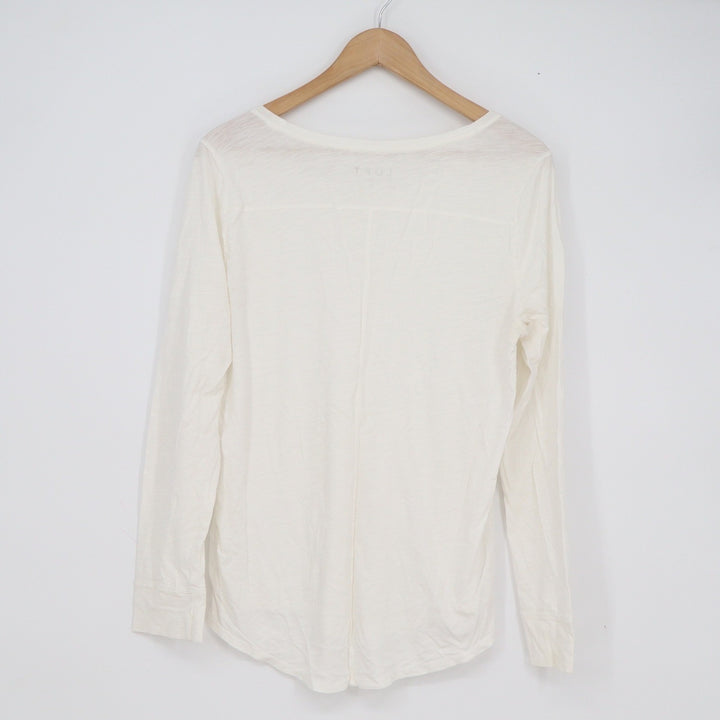 Ann Taylor Loft Womens White 100% Cotton Slub Long Sleeve Scoop Neck Tee Size L