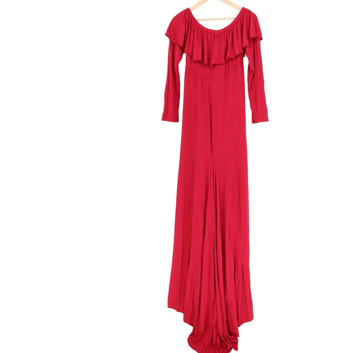 Red Off the Shoulder Maxi Dress Long Sleeve Ruffle Maternity Photoshoot XL