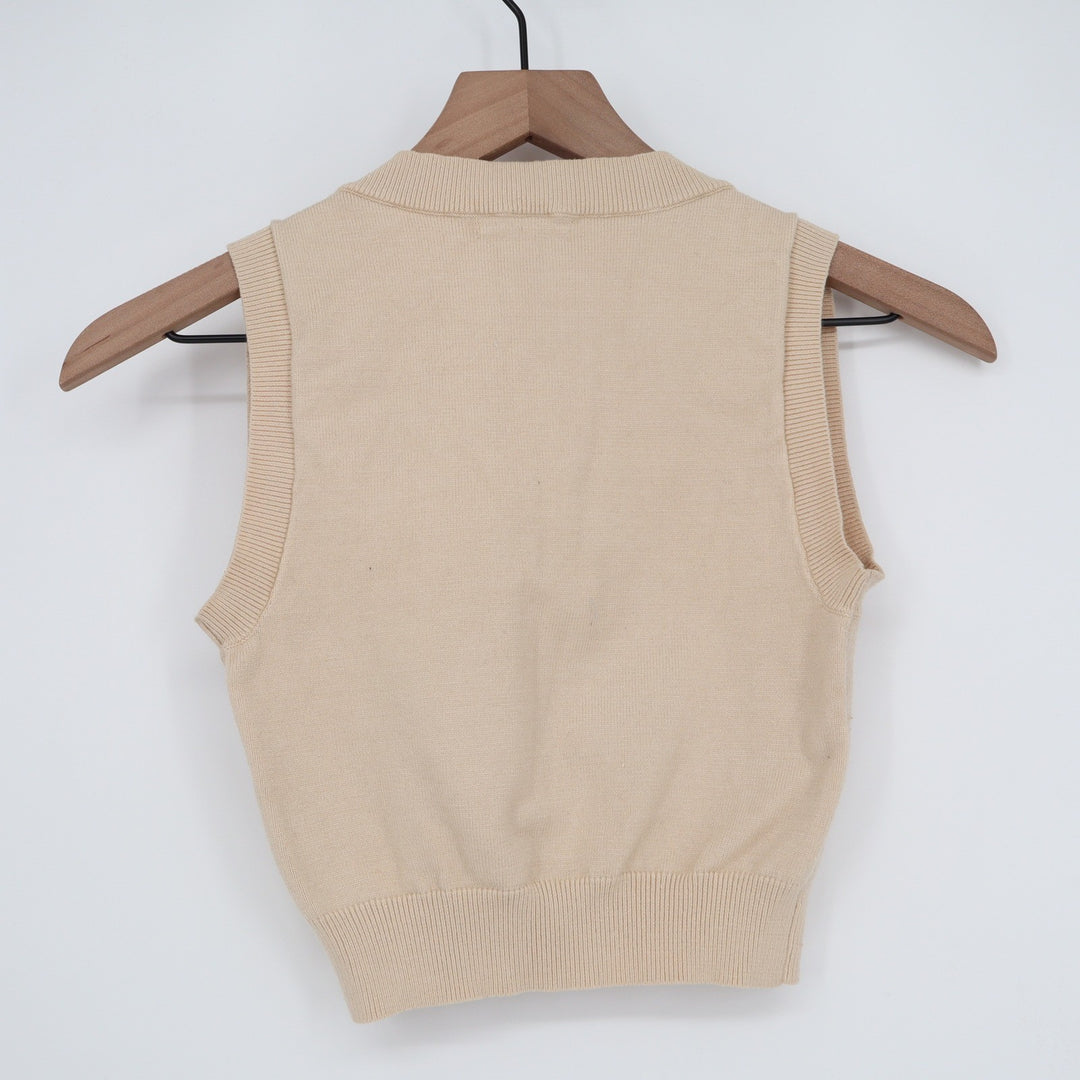 Full Tilt Womens Beige Argyle V-Neck Cropped Knit Sweater Vest Small
