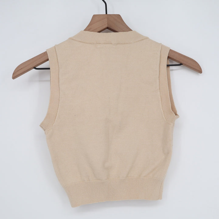 Full Tilt Womens Beige Argyle V-Neck Cropped Knit Sweater Vest Small