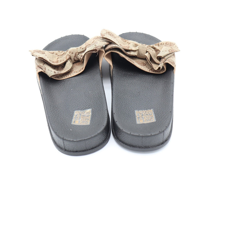 Womens Monogram Floral Bow Slide Sandals Brown Tan Black Size 36