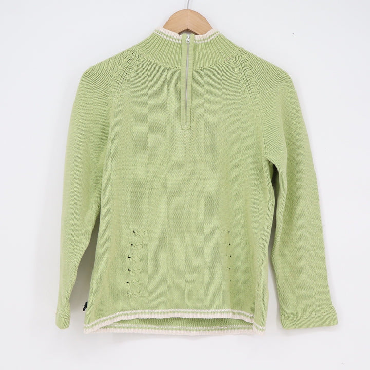 Anne Klein Sport Lime Green Quarter Zip Cotton Blend Sweater Mock Neck Medium