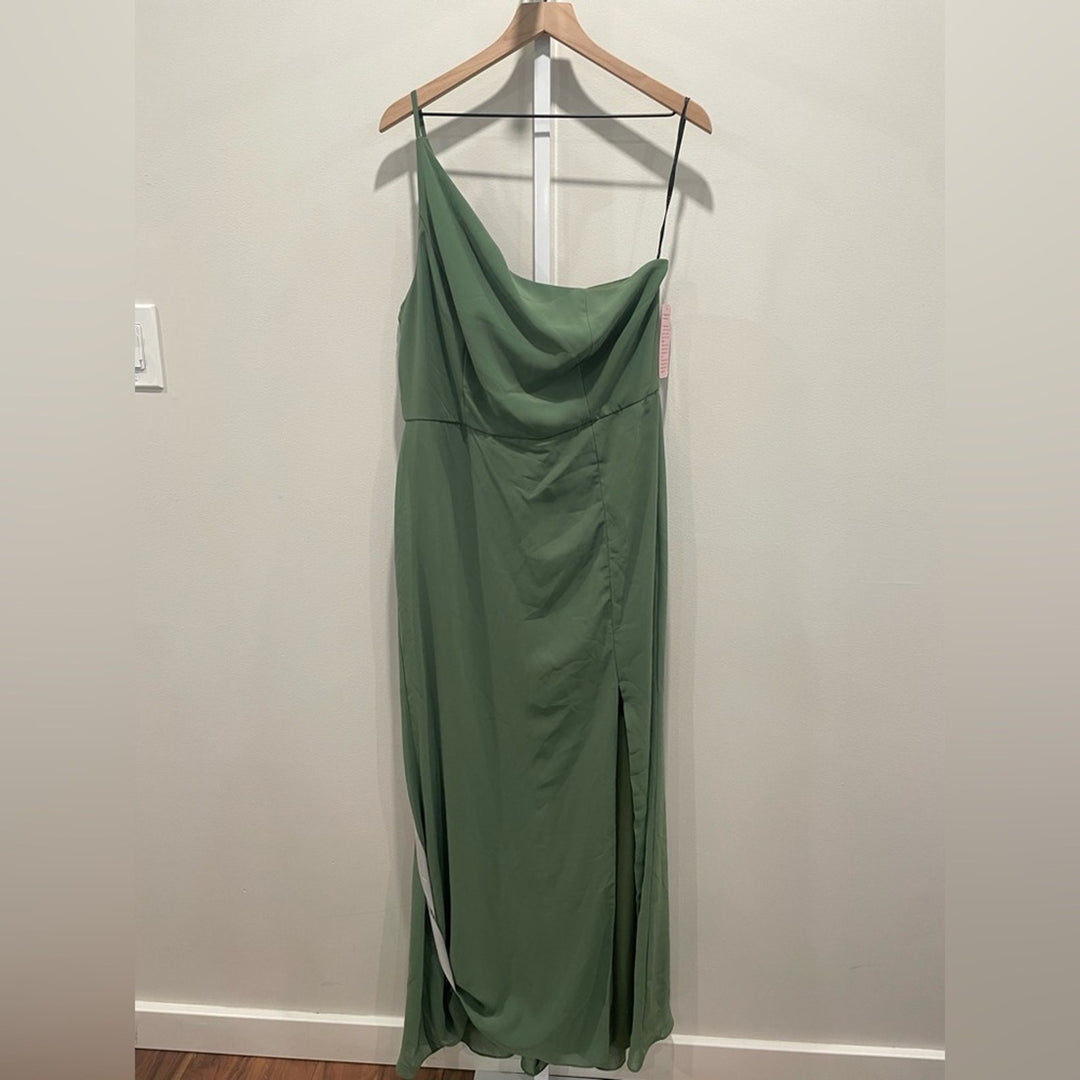After Six Skinny One-Shoulder Trumpet Gown With Front Slit Size 16