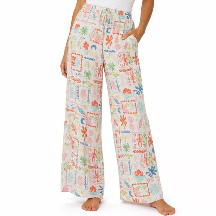 See You Monday Womens Large Coastal Lobster Print Wide Leg Palazzo Pants