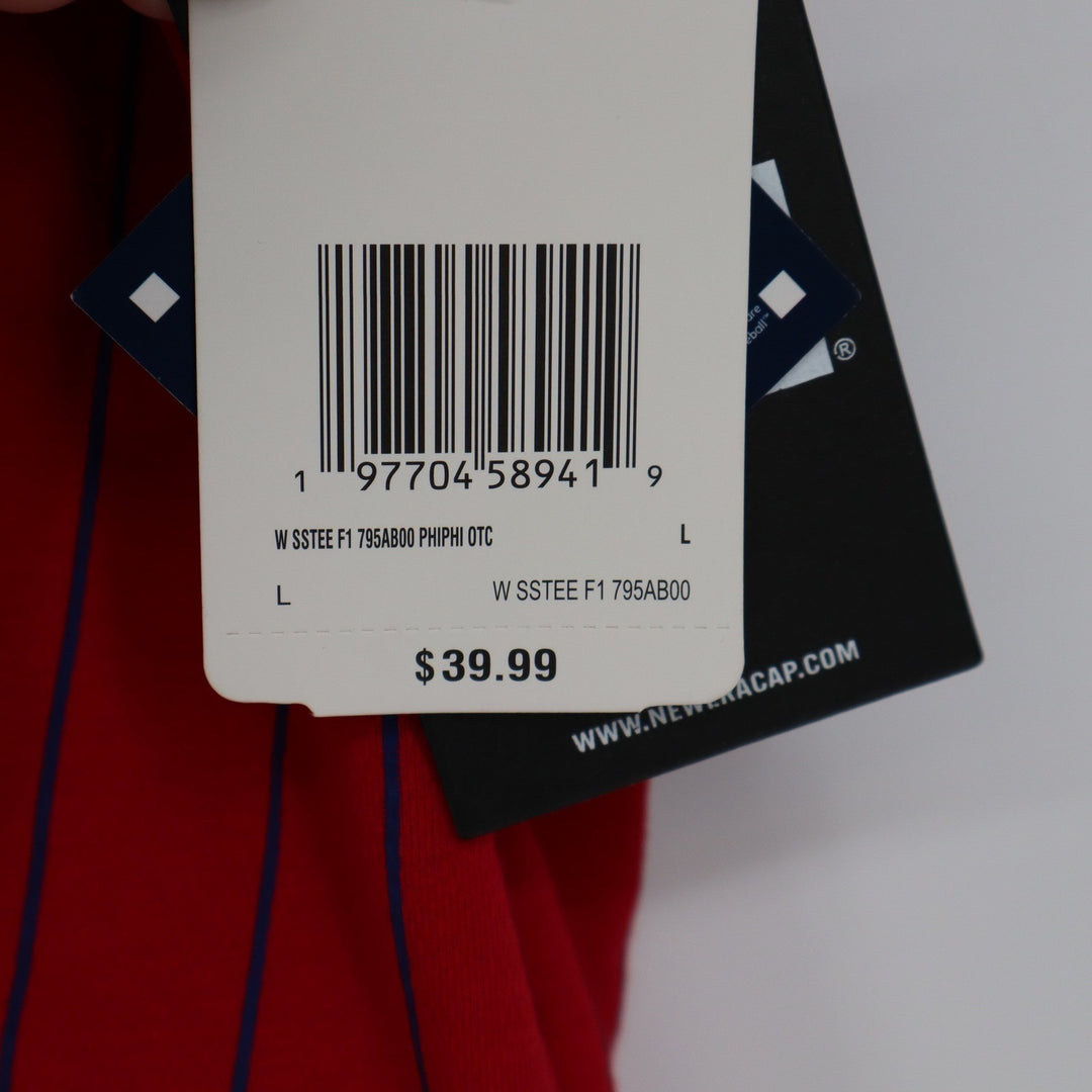 New Era Philadelphia Phillies Red Pinstripe Boxy Cropped T-Shirt Womens Large