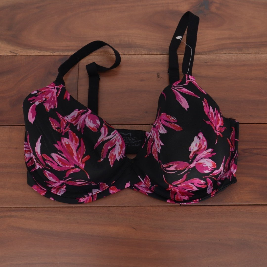 Maidenform One Fabulous Fit 2.0 Demi T-Shirt Bra Womens 34D Black Floral Stretch