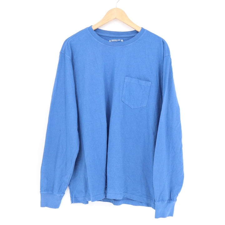 American Giant T-Shirt Mens XL Blue Cotton Front Pocket Crew Neck Long Sleeve