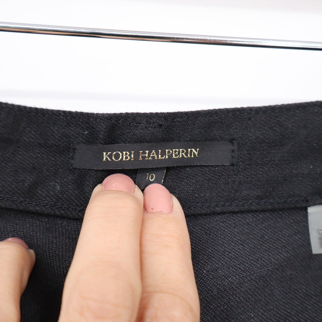 Kobi Halperin Black Beaded Feather Trim Cropped Flare Pants 10