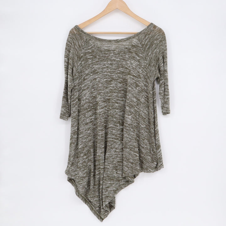 Luxe Sweater Dress Womens Heather Grey Scoop Neck Asymmetrical Hem Raglan Sleeve