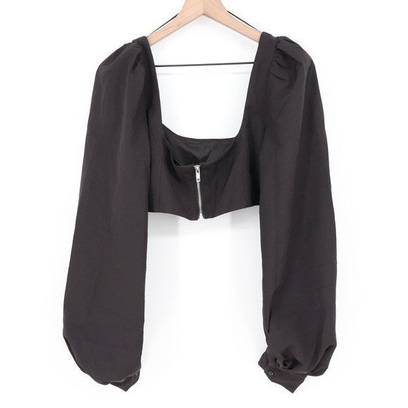 Naked Wardrobe Black Puff Sleeve Crop Top Square Neck M