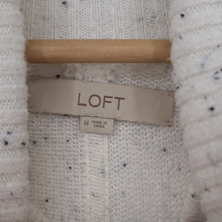 LOFT Cream Speckled Cowl Neck Poncho Sweater Size M Oversized Knit