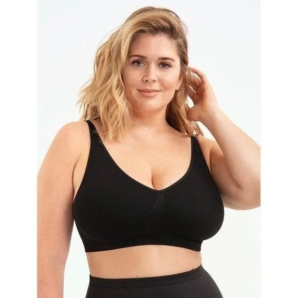 Truekind All Day Comfort V-Neck Bralette Black Everyday Bra Size Large
