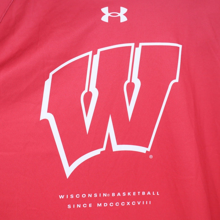 Under Armour Wisconsin Badgers Basketball Short Sleeve Hoodie Red Mens 2XL
