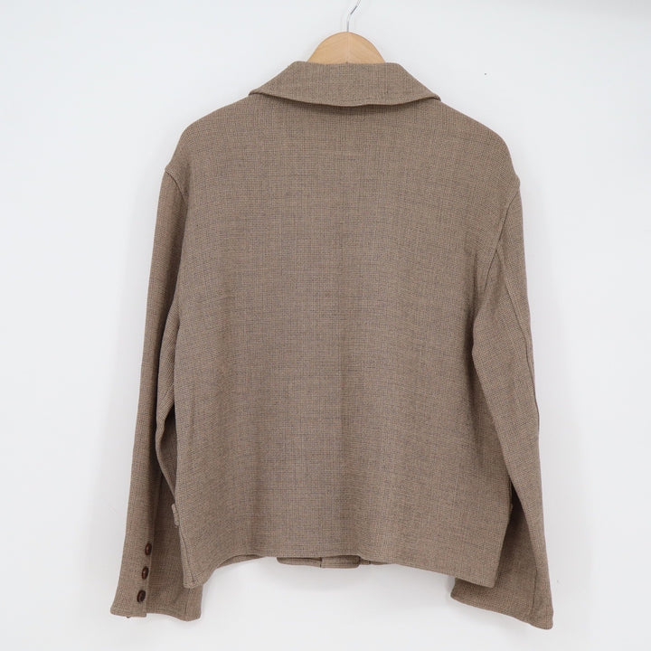 Oscar de la Renta Wool Jacket Womens 12 Tan Brown Micro Check Button Front USA