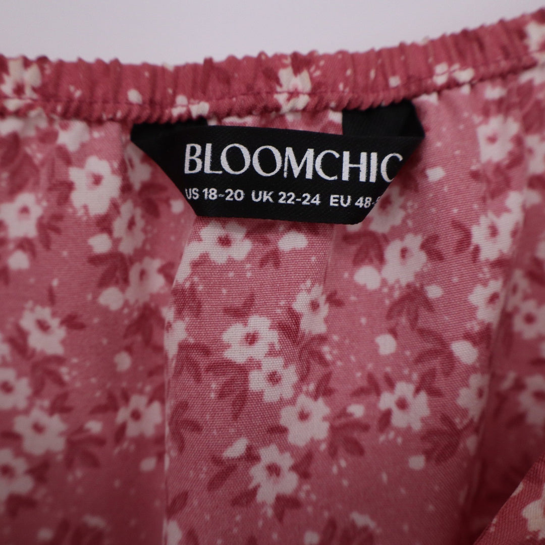 Bloomchic Pink Floral Tiered Midi Dress Plus Size 18-20 Square Neck