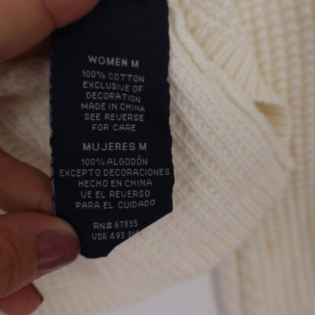 Nautica Womens Cream Cotton Shawl Collar Cable Knit Sweater Size M 10539