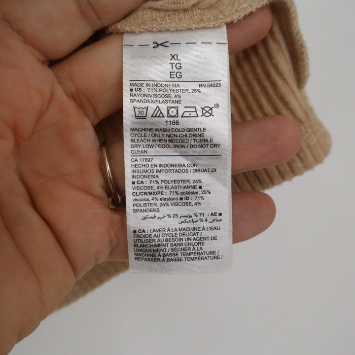 Old Navy Womens XL Tan Ribbed Long Sleeve Side Tie Wrap Top Balletcore V-Neck